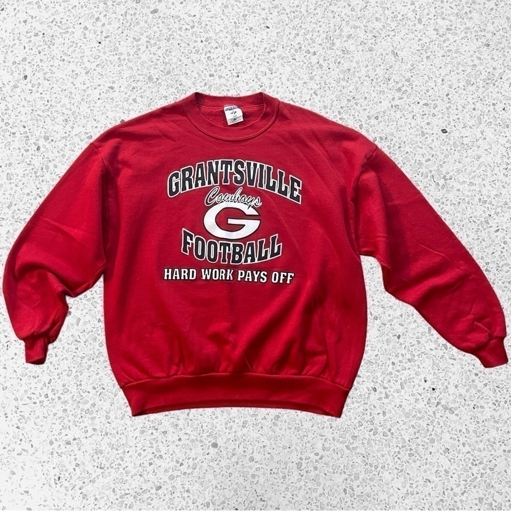 Red vintage jerzees crewneck sweatshirt cowboys football hard work pays off - Picture 2 of 5